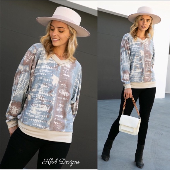 ❤️LAST 1! V Neck French Terry Tie Dye Mix Top! - Picture 12 of 13